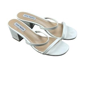 Steve‎ Madden Women White Strappy Block Heel Sandals Size 8.5 Minimalist Chic
